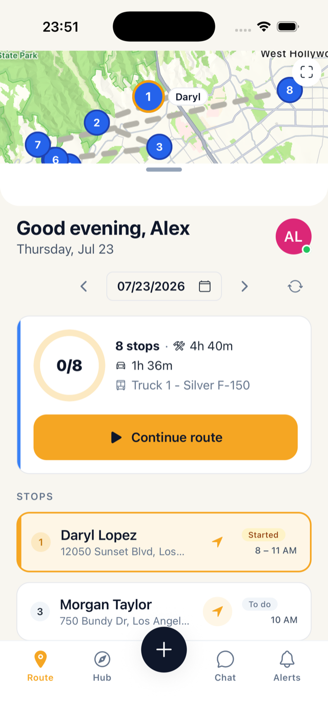 Route home screen